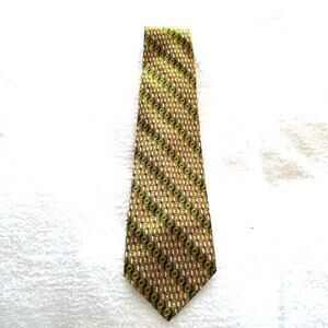 Vintage 50s Don Loper Golden Green Stripe Tie 59" x 3.25" Mad Men Style